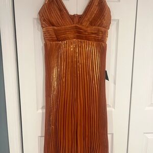 Lulu's Rust Orange Pleated Midi Dress